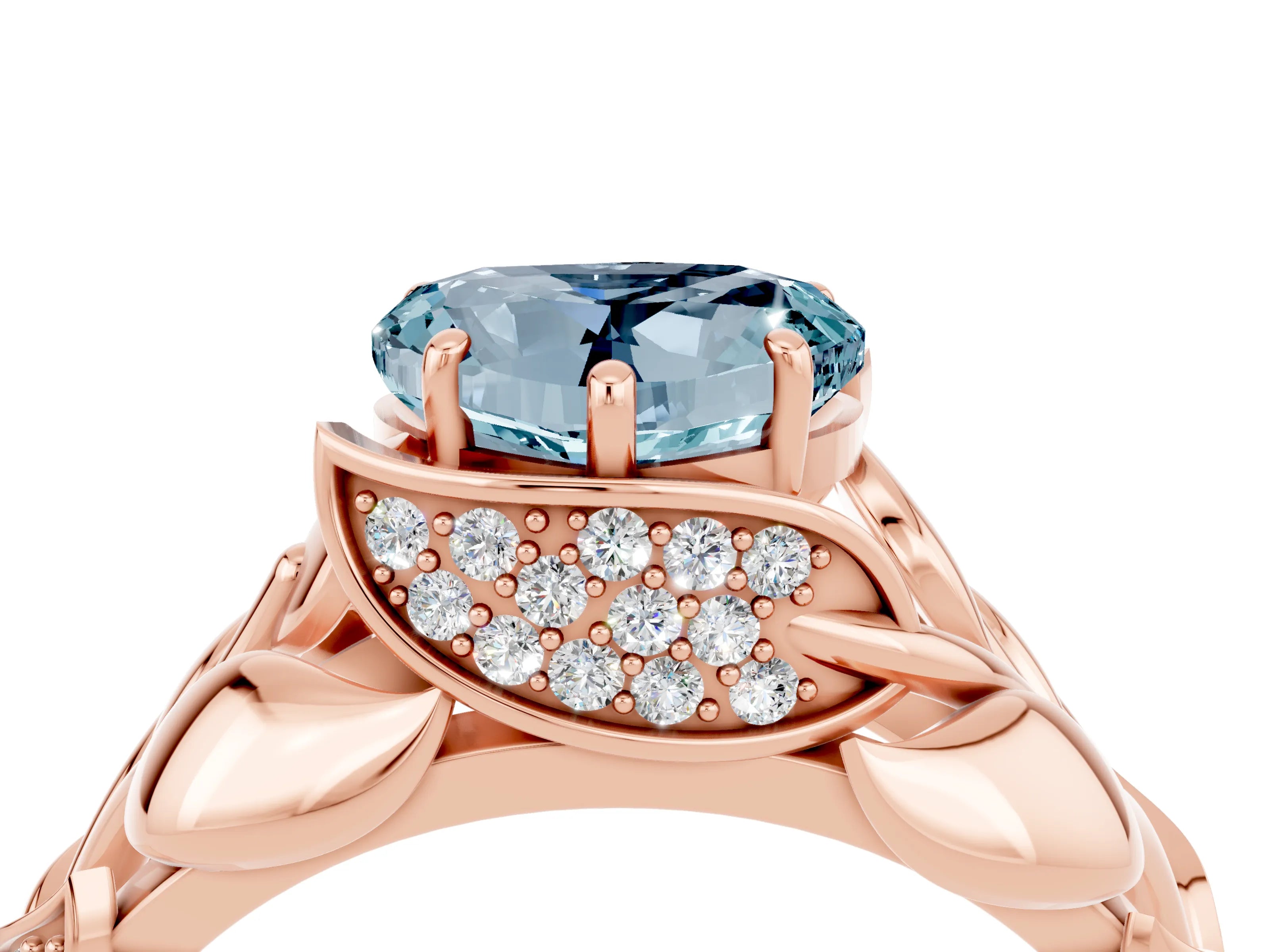 Rose gold Heart Cut Solitaire Leaf-Inspired Engagement Ring with Prong Setting_4