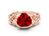 Rose gold Heart Cut Solitaire Leaf-Inspired Engagement Ring with Prong Setting
