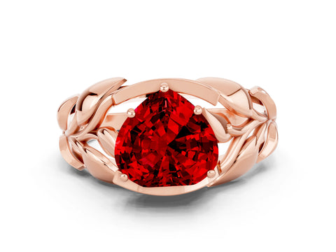 Rose gold Heart Cut Solitaire Leaf-Inspired Engagement Ring with Prong Setting