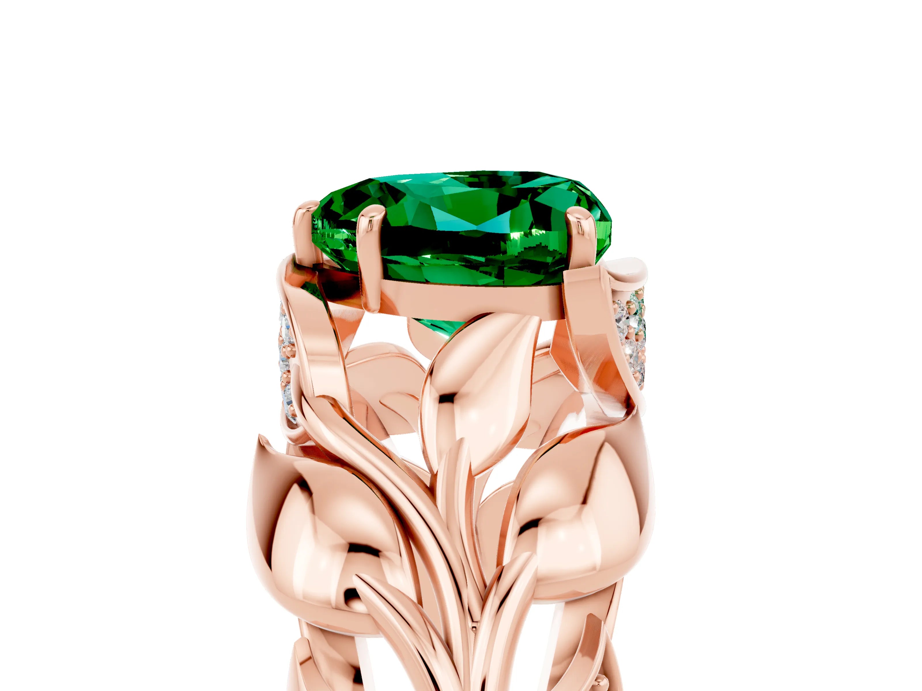 Rose gold Heart Cut Solitaire Leaf-Inspired Engagement Ring with Prong Setting_5