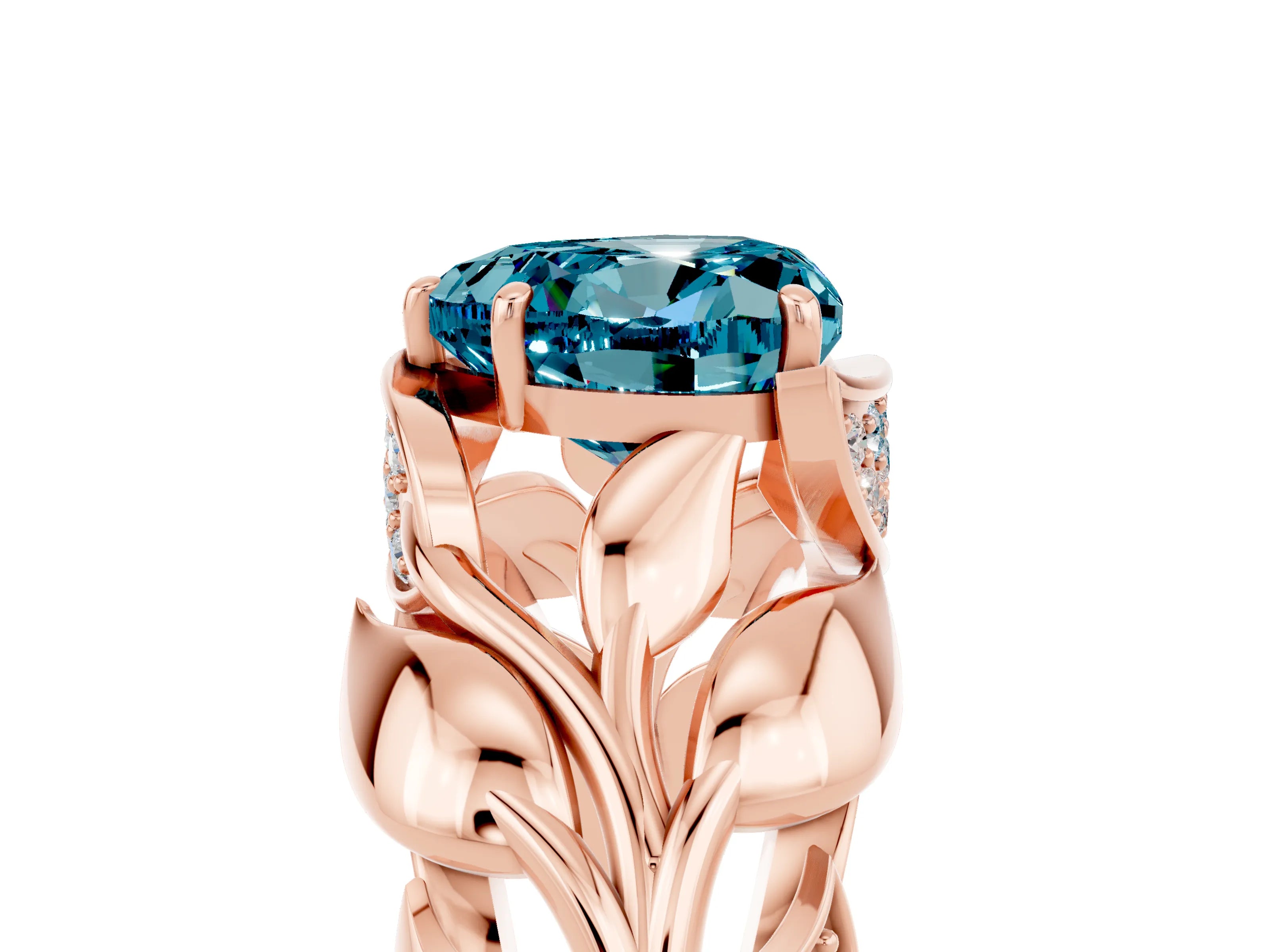 Rose gold Heart Cut Solitaire Leaf-Inspired Engagement Ring with Prong Setting_5