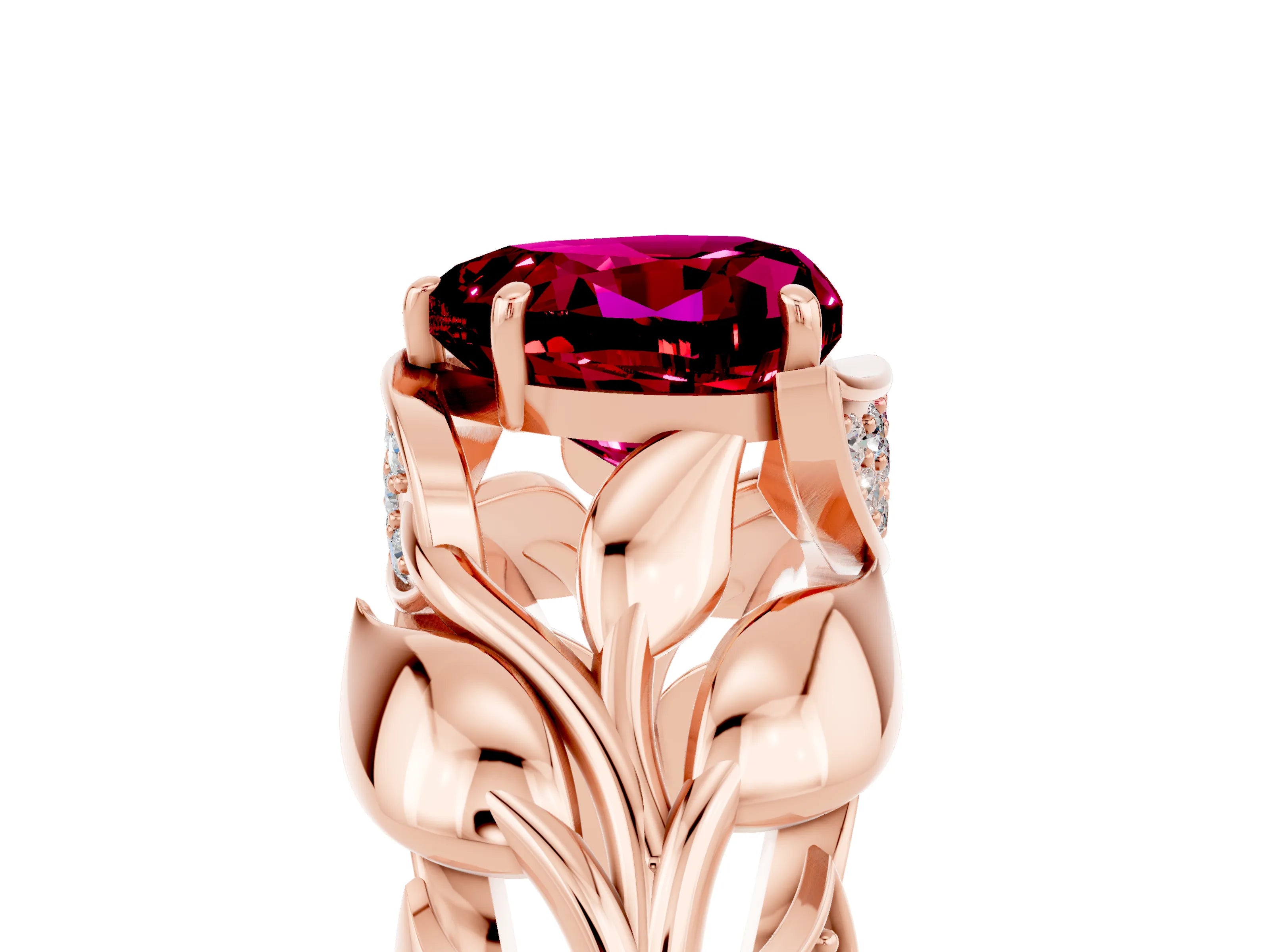 Rose gold Heart Cut Solitaire Leaf-Inspired Engagement Ring with Prong Setting_5