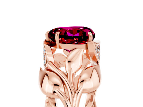 Rose gold Heart Cut Solitaire Leaf-Inspired Engagement Ring with Prong Setting_5