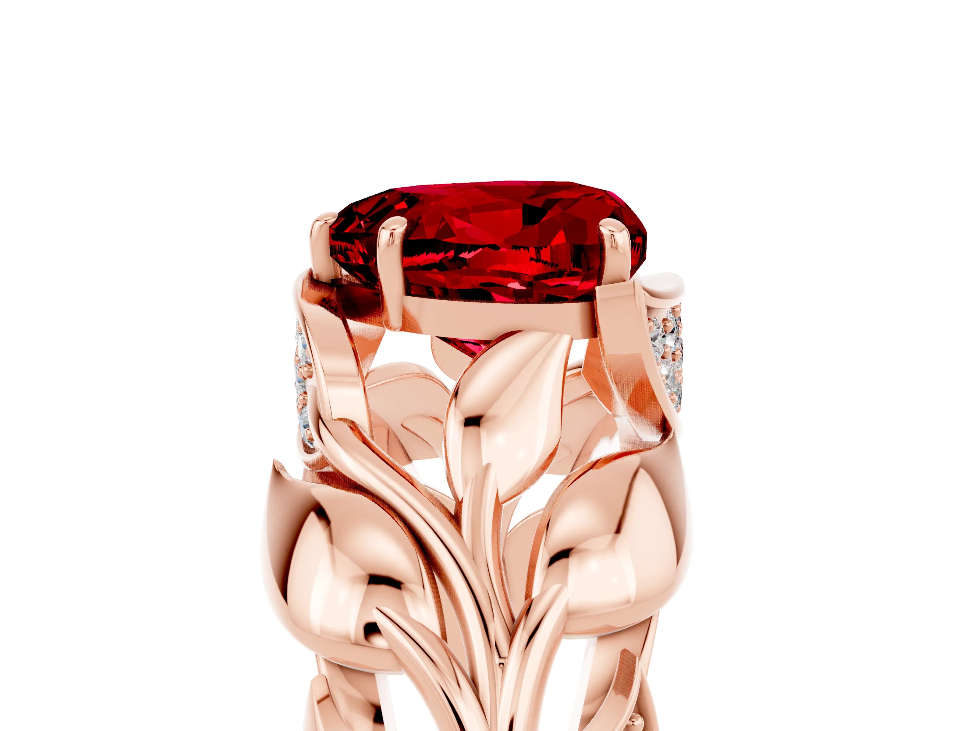 Rose gold Heart Cut Solitaire Leaf-Inspired Engagement Ring with Prong Setting_5
