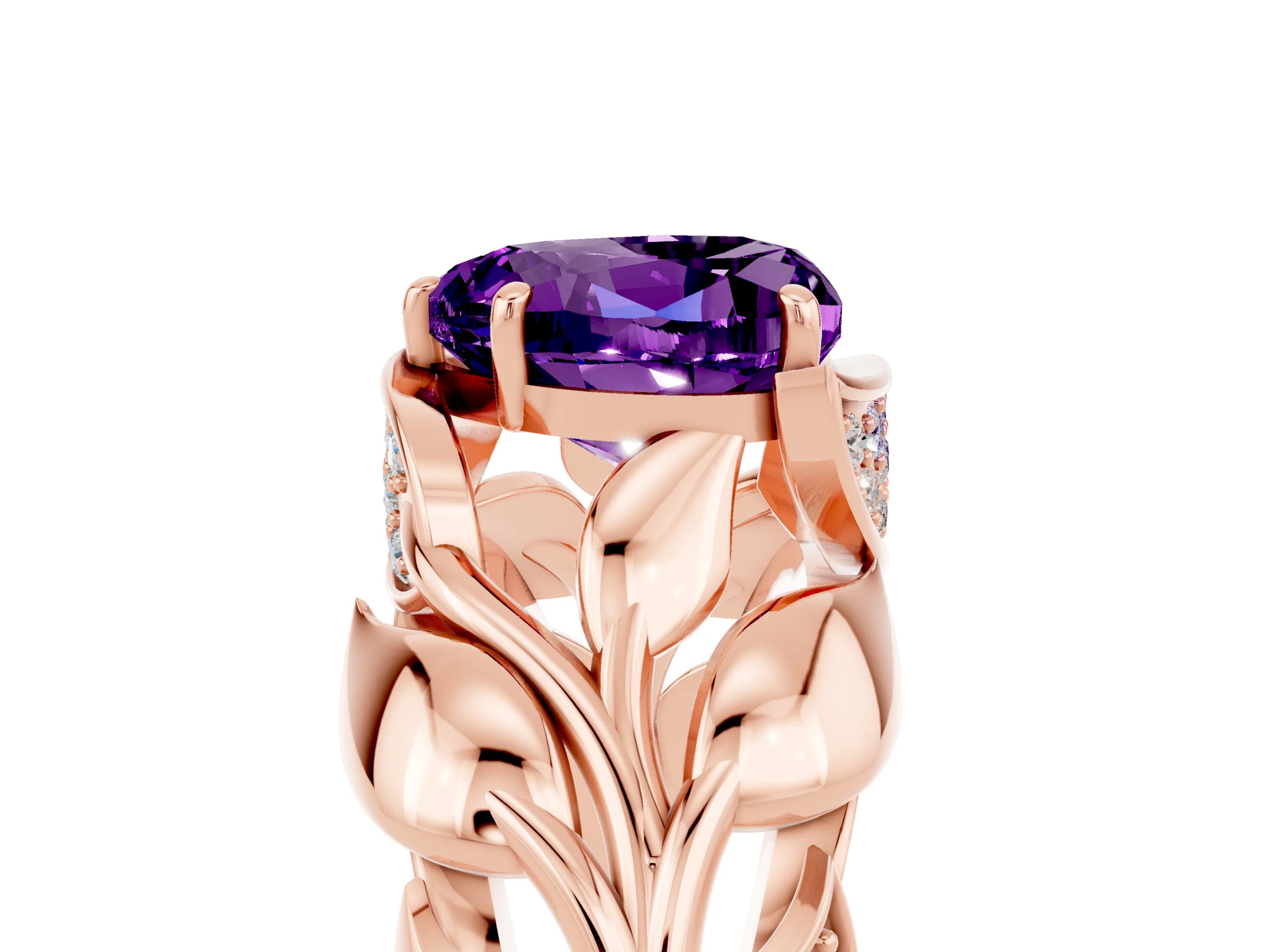 Rose gold Heart Cut Solitaire Leaf-Inspired Engagement Ring with Prong Setting_5