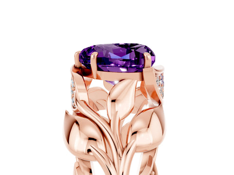 Rose gold Heart Cut Solitaire Leaf-Inspired Engagement Ring with Prong Setting_5