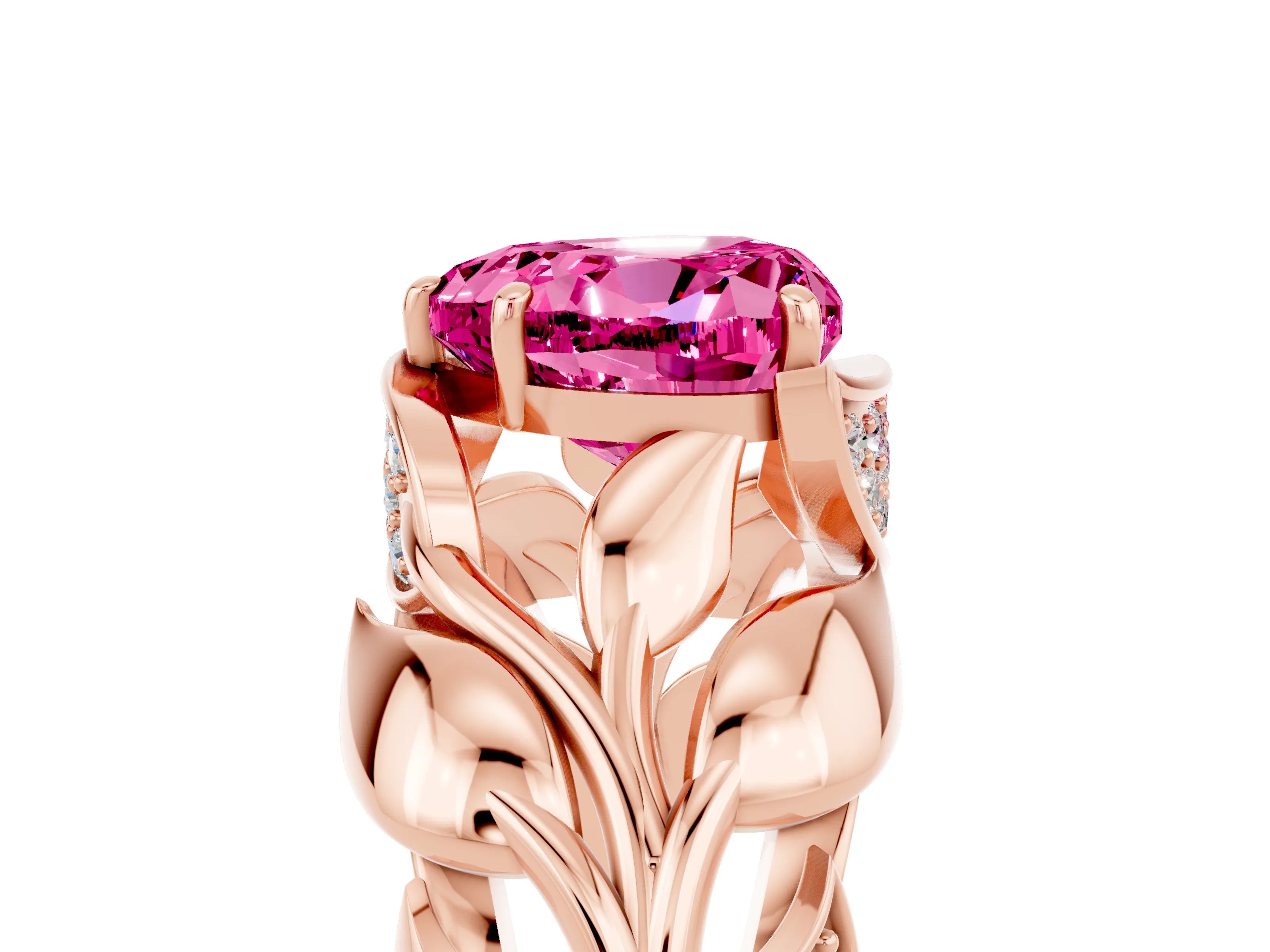 Rose gold Heart Cut Solitaire Leaf-Inspired Engagement Ring with Prong Setting_5