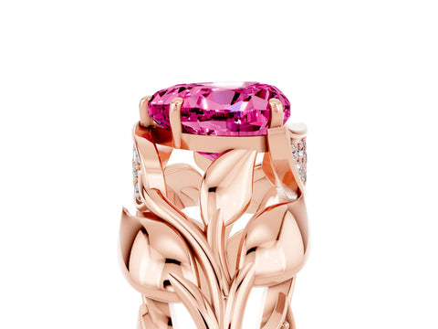 Rose gold Heart Cut Solitaire Leaf-Inspired Engagement Ring with Prong Setting_5