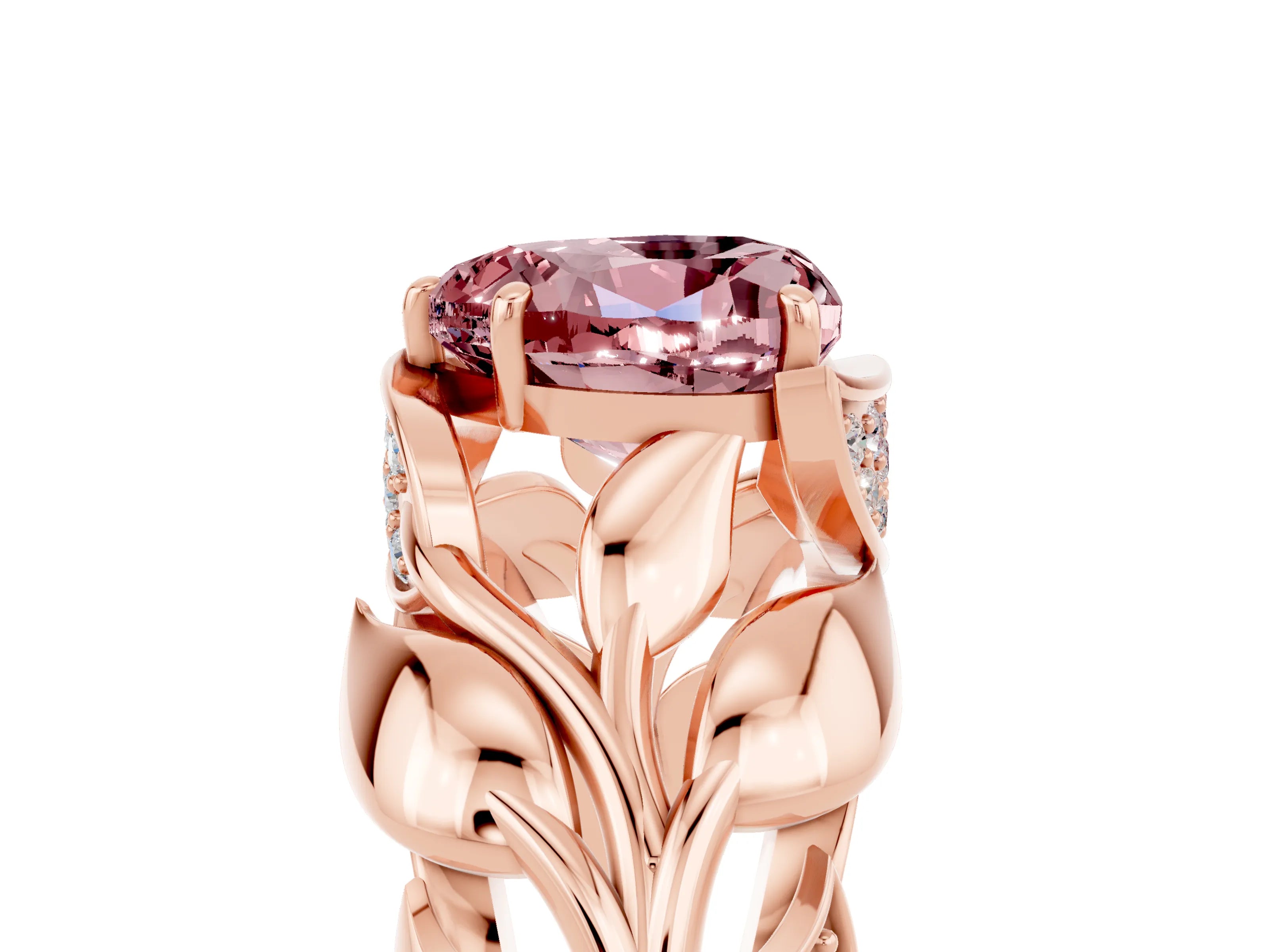Rose gold Heart Cut Solitaire Leaf-Inspired Engagement Ring with Prong Setting_5