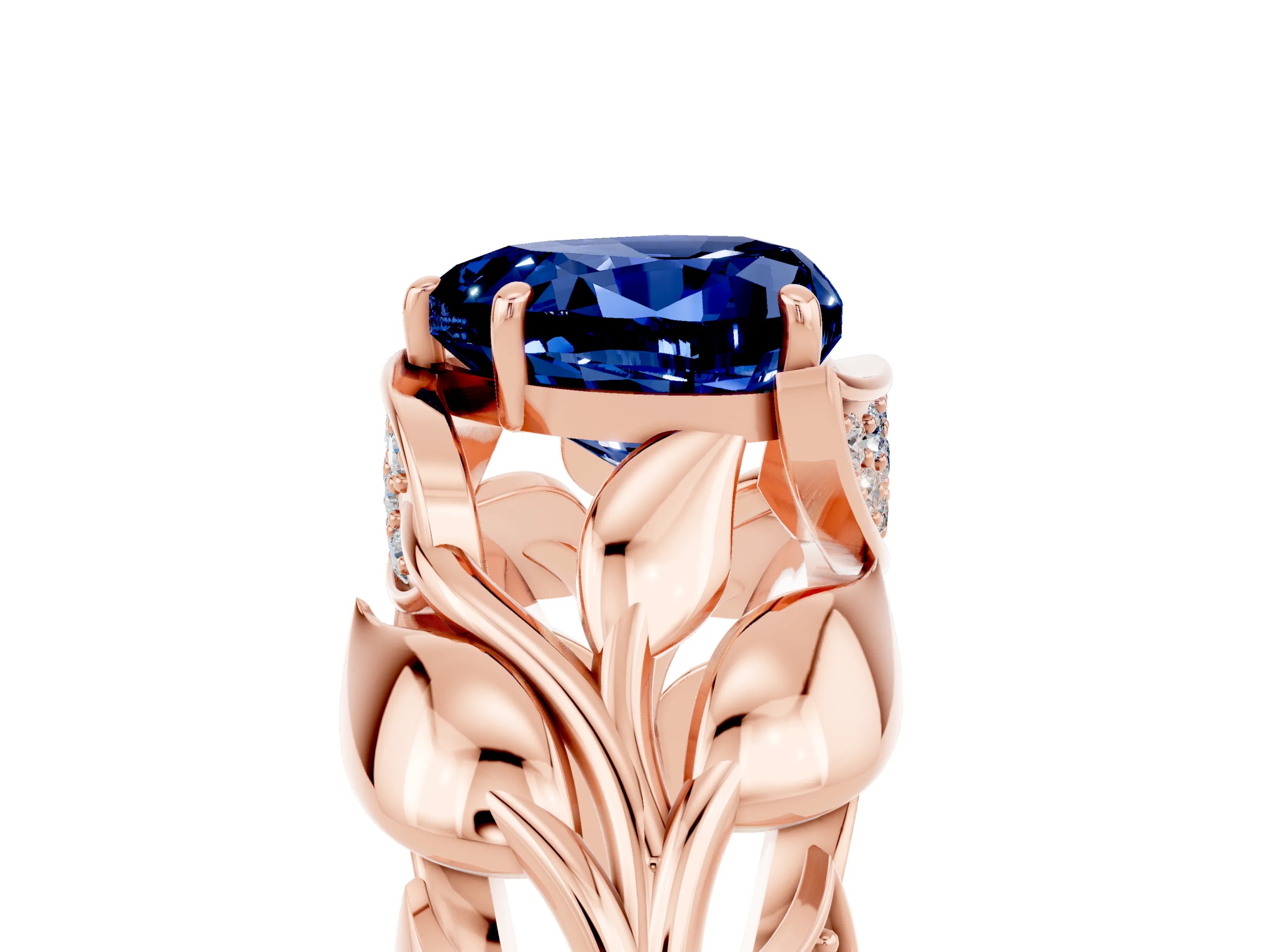 Rose gold Heart Cut Solitaire Leaf-Inspired Engagement Ring with Prong Setting_5