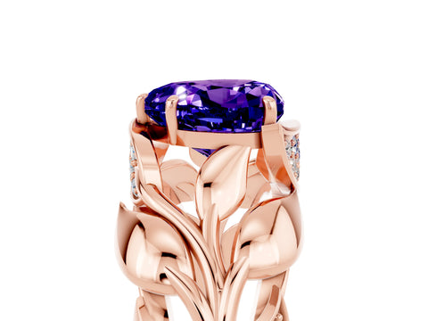 Rose gold Heart Cut Solitaire Leaf-Inspired Engagement Ring with Prong Setting_5