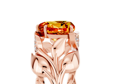 Rose gold Heart Cut Solitaire Leaf-Inspired Engagement Ring with Prong Setting_5