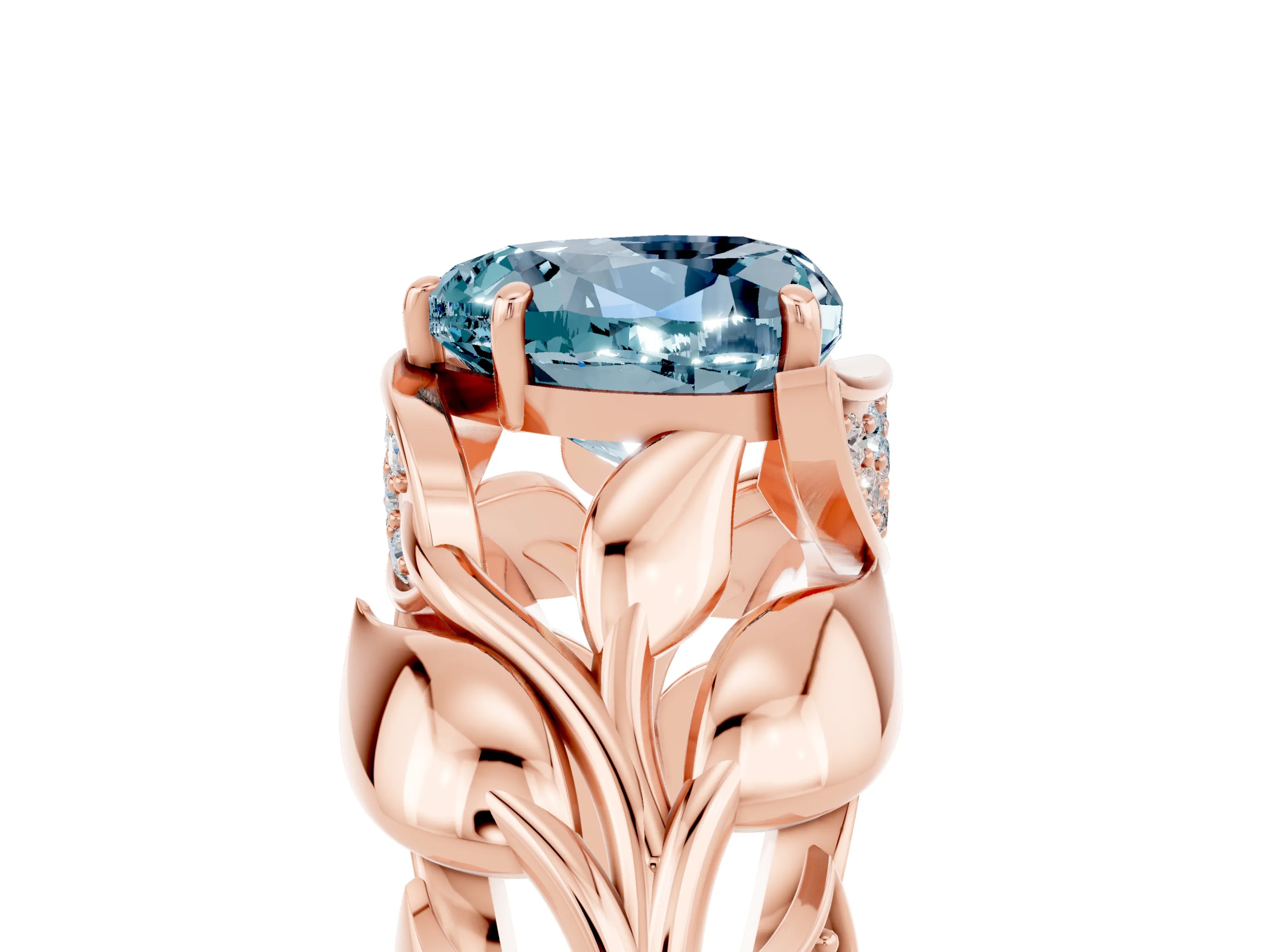 Rose gold Heart Cut Solitaire Leaf-Inspired Engagement Ring with Prong Setting_5