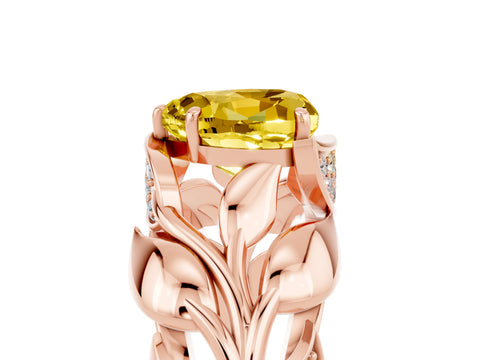 Rose gold Heart Cut Solitaire Leaf-Inspired Engagement Ring with Prong Setting_5