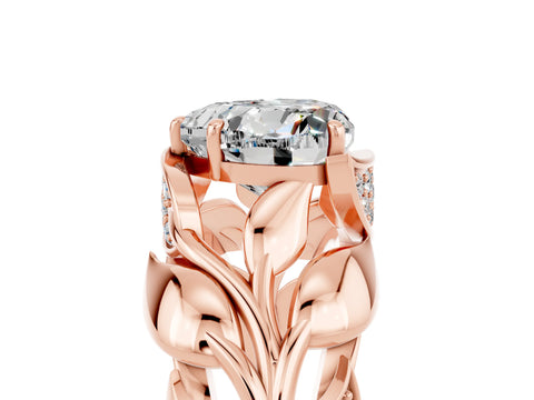 Rose gold Heart Cut Solitaire Leaf-Inspired Engagement Ring with Prong Setting_5
