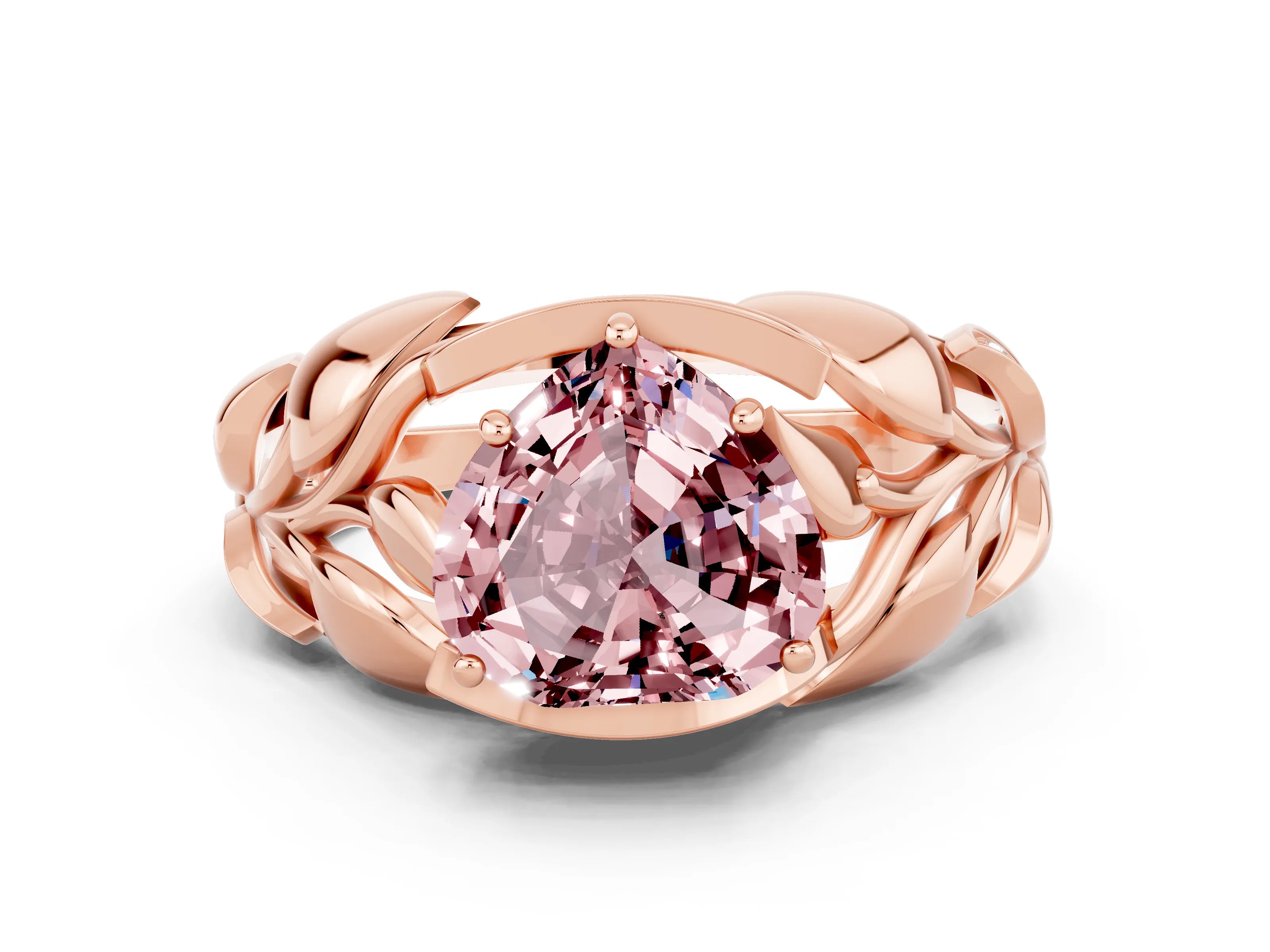 Rose gold Heart Cut Solitaire Leaf-Inspired Engagement Ring with Prong Setting