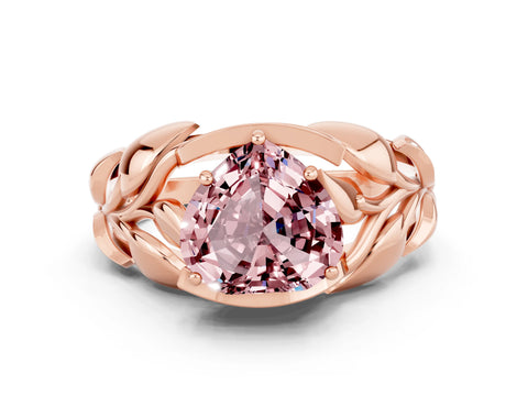 Rose gold Heart Cut Solitaire Leaf-Inspired Engagement Ring with Prong Setting