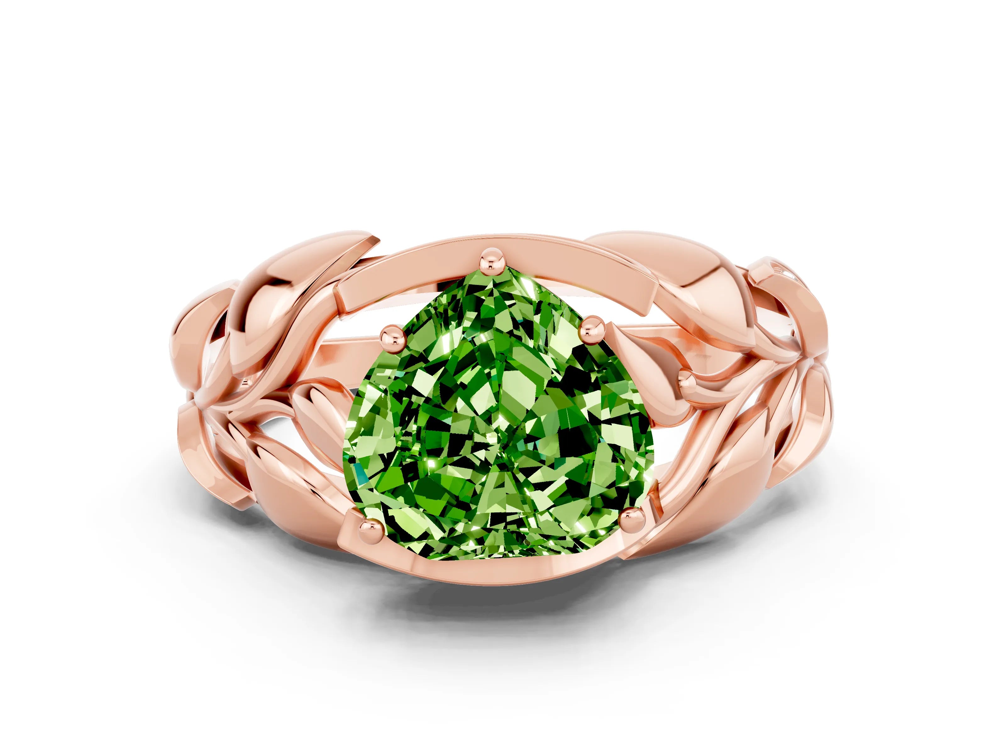 Rose gold Heart Cut Solitaire Leaf-Inspired Engagement Ring with Prong Setting