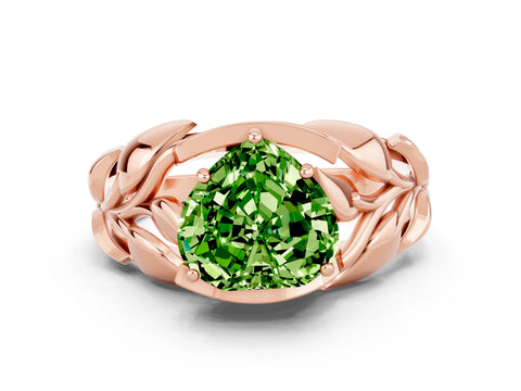 Rose gold Heart Cut Solitaire Leaf-Inspired Engagement Ring with Prong Setting