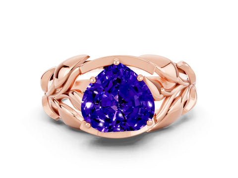 Rose gold Heart Cut Solitaire Leaf-Inspired Engagement Ring with Prong Setting