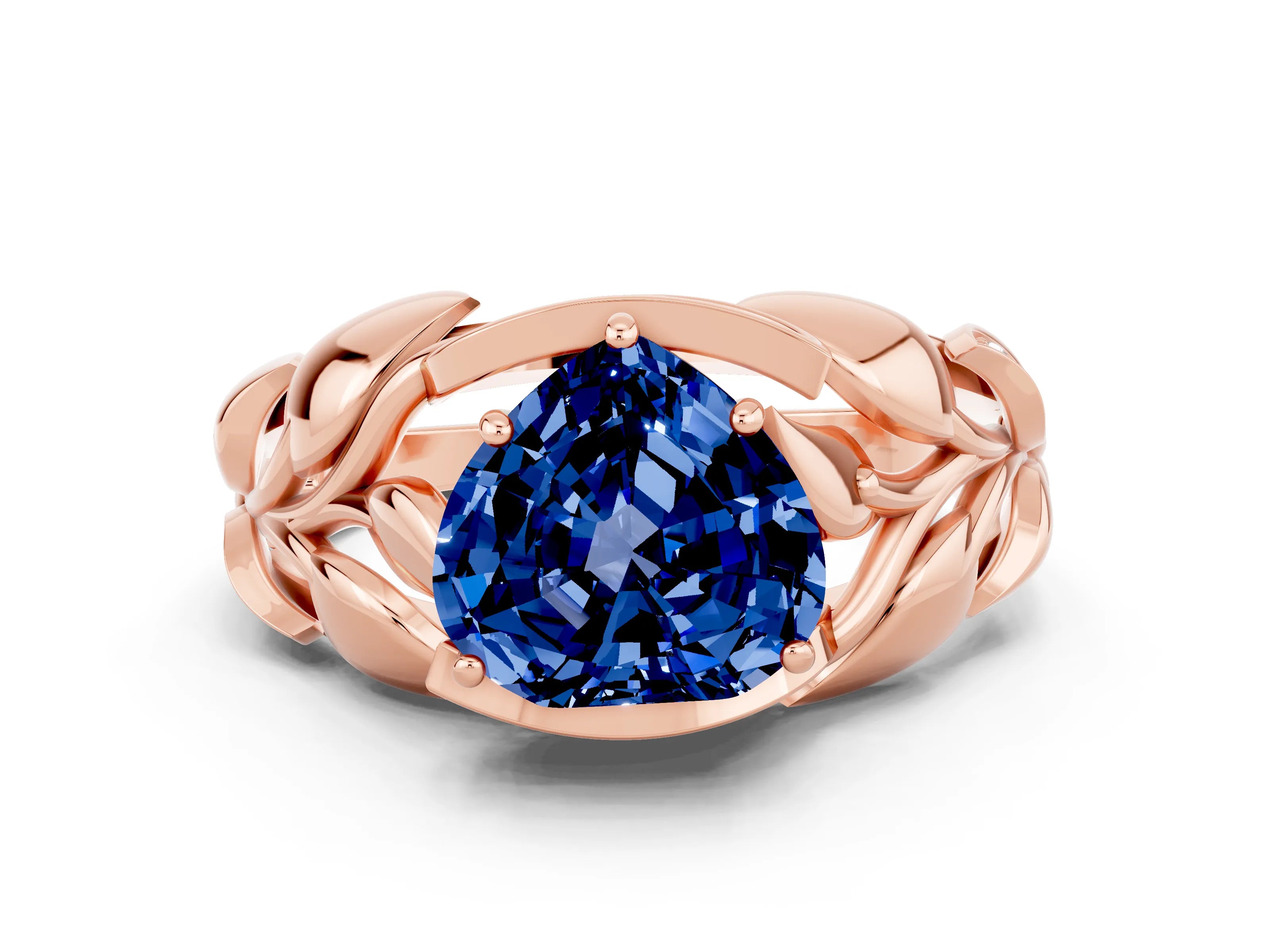 Rose gold Heart Cut Solitaire Leaf-Inspired Engagement Ring with Prong Setting