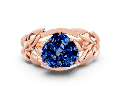 Rose gold Heart Cut Solitaire Leaf-Inspired Engagement Ring with Prong Setting