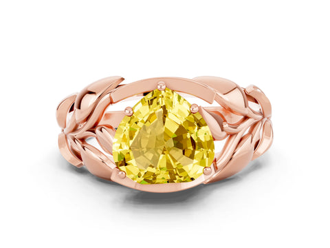 Rose gold Heart Cut Solitaire Leaf-Inspired Engagement Ring with Prong Setting