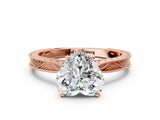 Rose gold Heart Cut Solitaire Milgrain Engraved Band with Four-Prong Setting_4