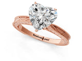 Rose gold Heart Cut Solitaire Milgrain Engraved Band with Four-Prong Setting_5