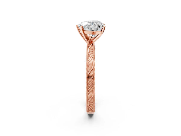 Rose Gold Heart-Shaped Vintage Solitaire Engagement Ring Setting with Milgrain Engraved Band