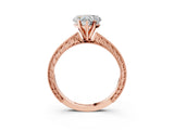 Rose gold Heart Cut Solitaire Milgrain Engraved Band with Four-Prong Setting_7