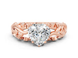 Rose gold Heart Cut Solitaire Moissanite Leaf-Inspired Vine Band Ring with Prong Setting