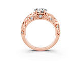 Rose gold Heart Cut Solitaire Moissanite Leaf-Inspired Vine Band Ring with Prong Setting_3