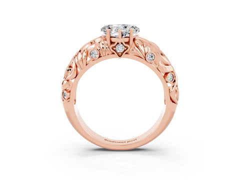 Rose gold Heart Cut Solitaire Moissanite Leaf-Inspired Vine Band Ring with Prong Setting_3