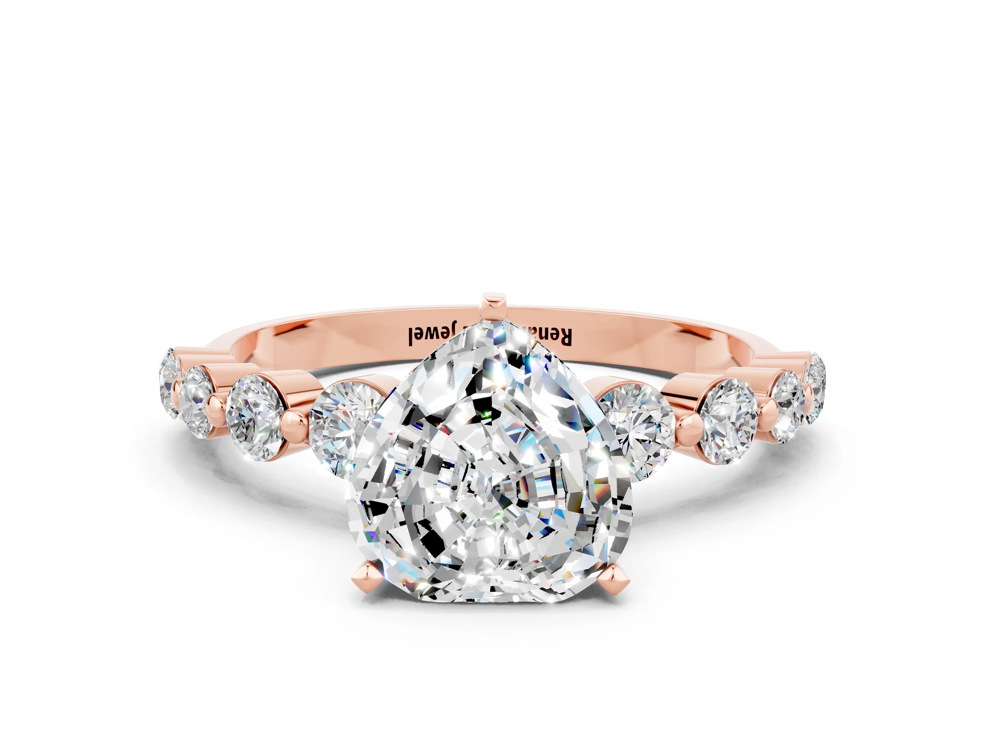 Rose gold Heart Cut Solitaire Moissanite Ring with Pave Band and Four-Prong Setting