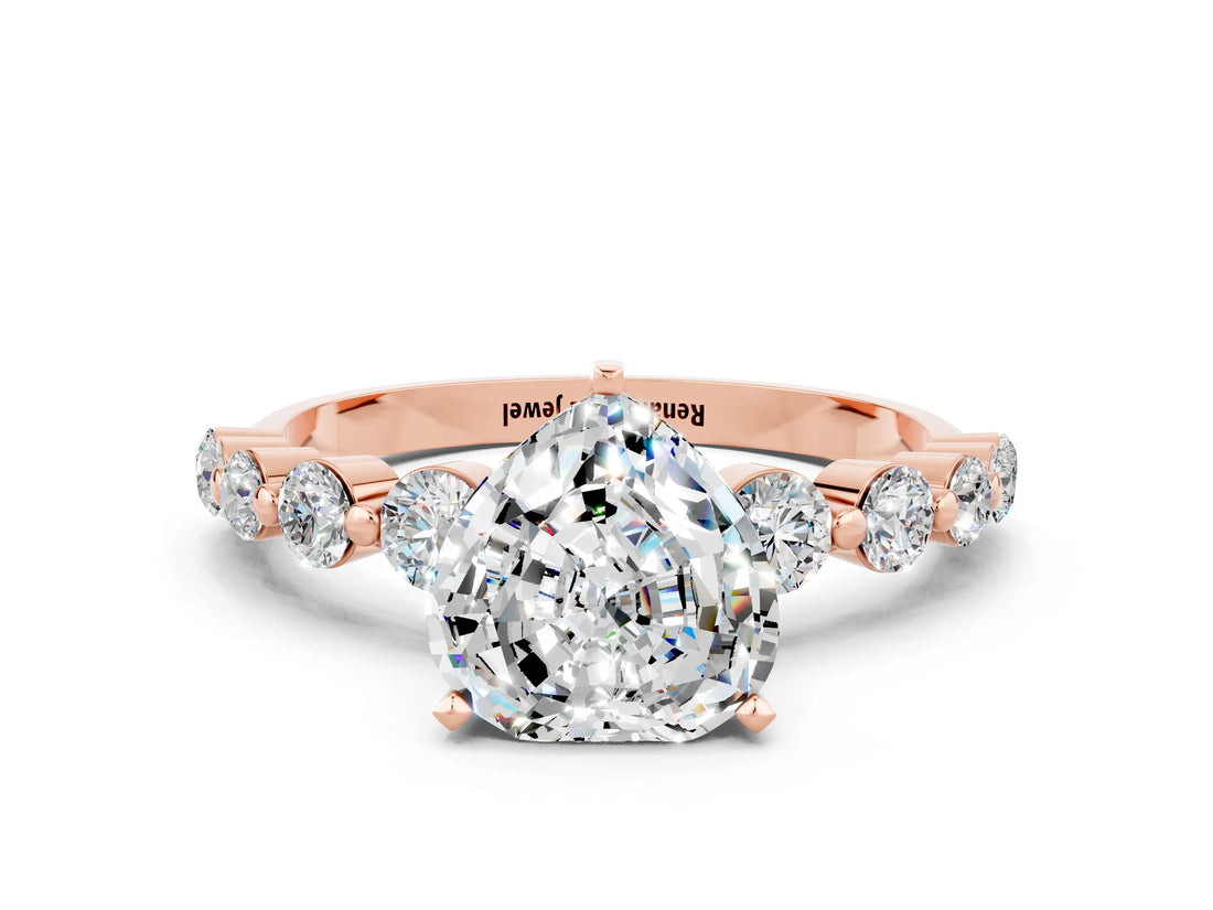 Rose gold Heart Cut Solitaire Moissanite Ring with Pave Band and Four-Prong Setting