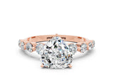 Rose gold Heart Cut Solitaire Moissanite Ring with Pave Band and Four-Prong Setting