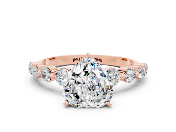 Rose gold Heart Cut Solitaire Moissanite Ring with Pave Band and Four-Prong Setting