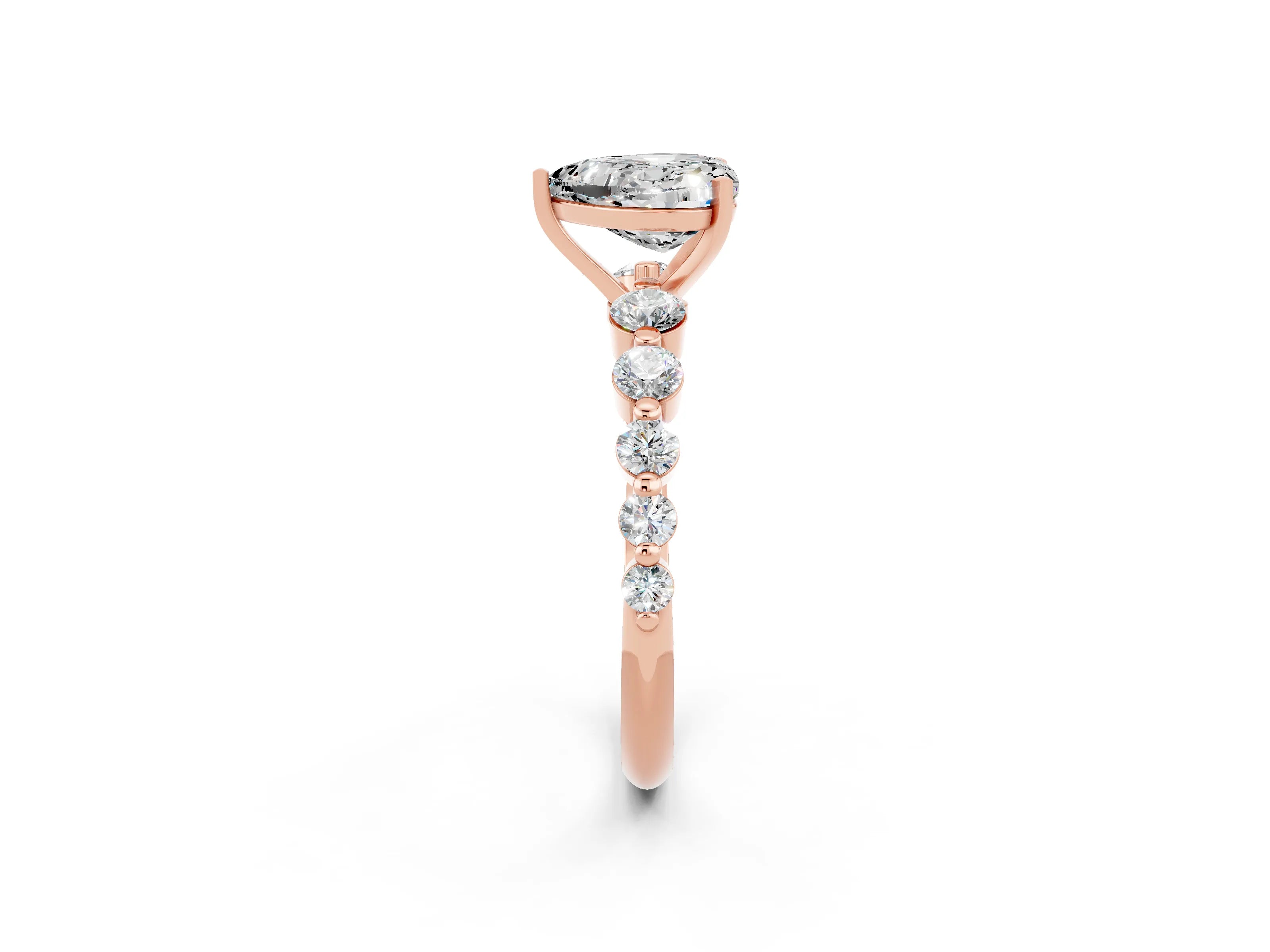 Rose gold Heart Cut Solitaire Moissanite Ring with Pave Band and Four-Prong Setting_2