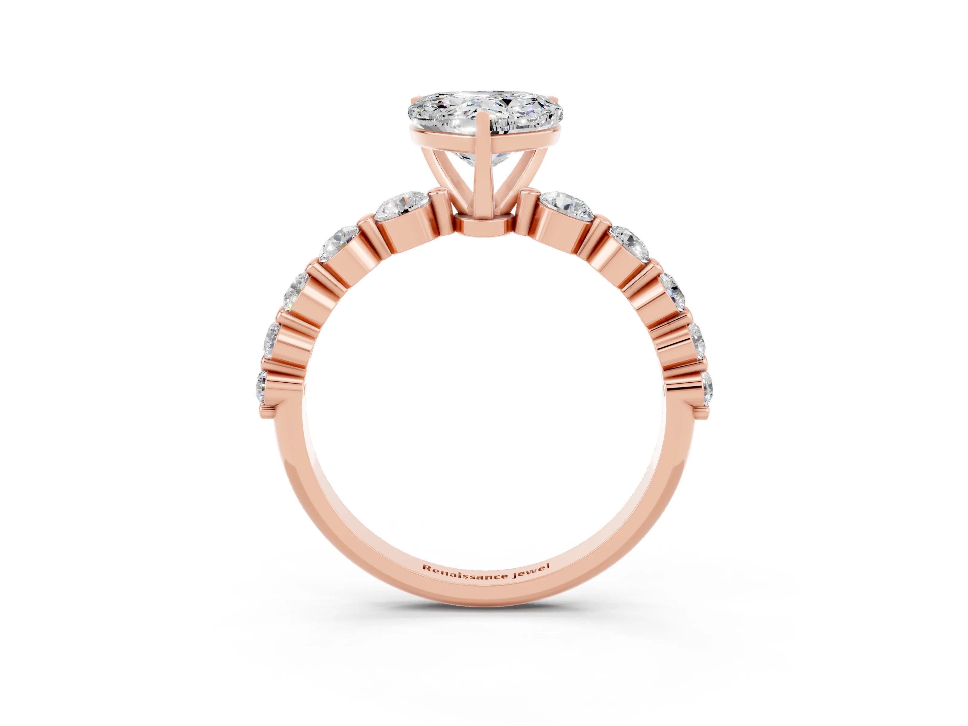 Rose gold Heart Cut Solitaire Moissanite Ring with Pave Band and Four-Prong Setting_3