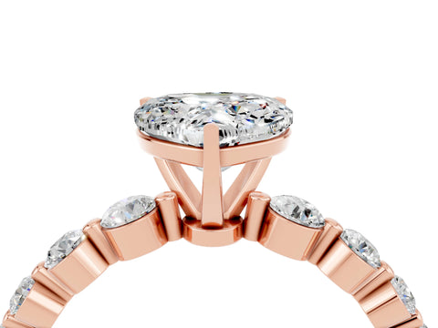 Rose gold Heart Cut Solitaire Moissanite Ring with Pave Band and Four-Prong Setting_4