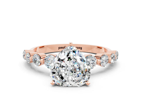 Rose gold Heart Cut Solitaire Moissanite Ring with Pave Band and Four-Prong Setting