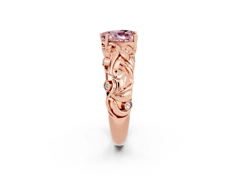Rose gold Heart Cut Solitaire Morganite Leaf-Inspired Vine Band Ring with Prong Setting_2