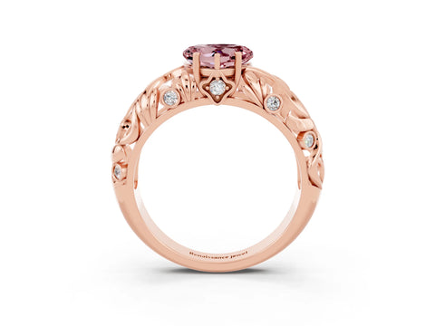 Rose gold Heart Cut Solitaire Morganite Leaf-Inspired Vine Band Ring with Prong Setting_3