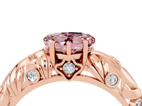 Rose gold Heart Cut Solitaire Morganite Leaf-Inspired Vine Band Ring with Prong Setting_4