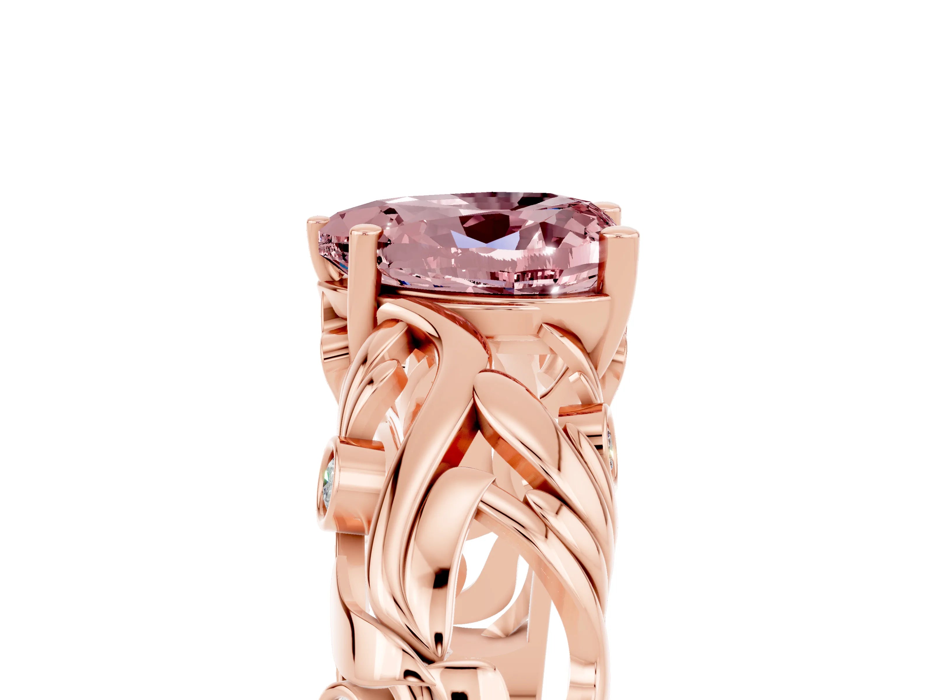 Rose gold Heart Cut Solitaire Morganite Leaf-Inspired Vine Band Ring with Prong Setting_5