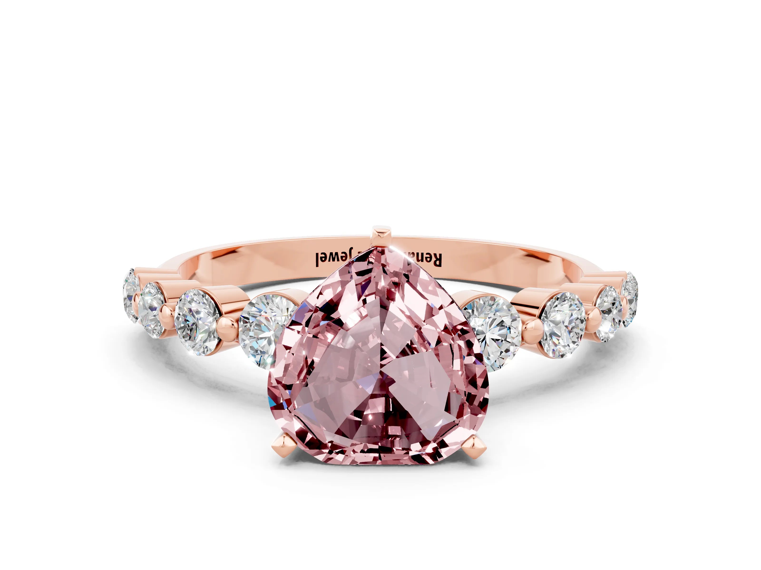 Rose gold Heart Cut Solitaire Morganite Ring with Pave Band and Four-Prong Setting