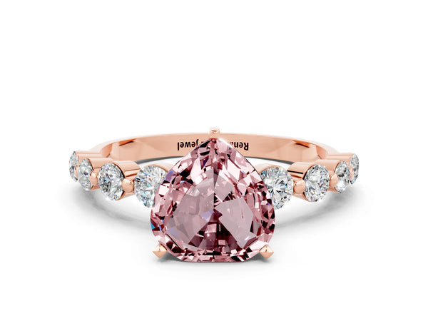 Rose gold Heart Cut Solitaire Morganite Ring with Pave Band and Four-Prong Setting
