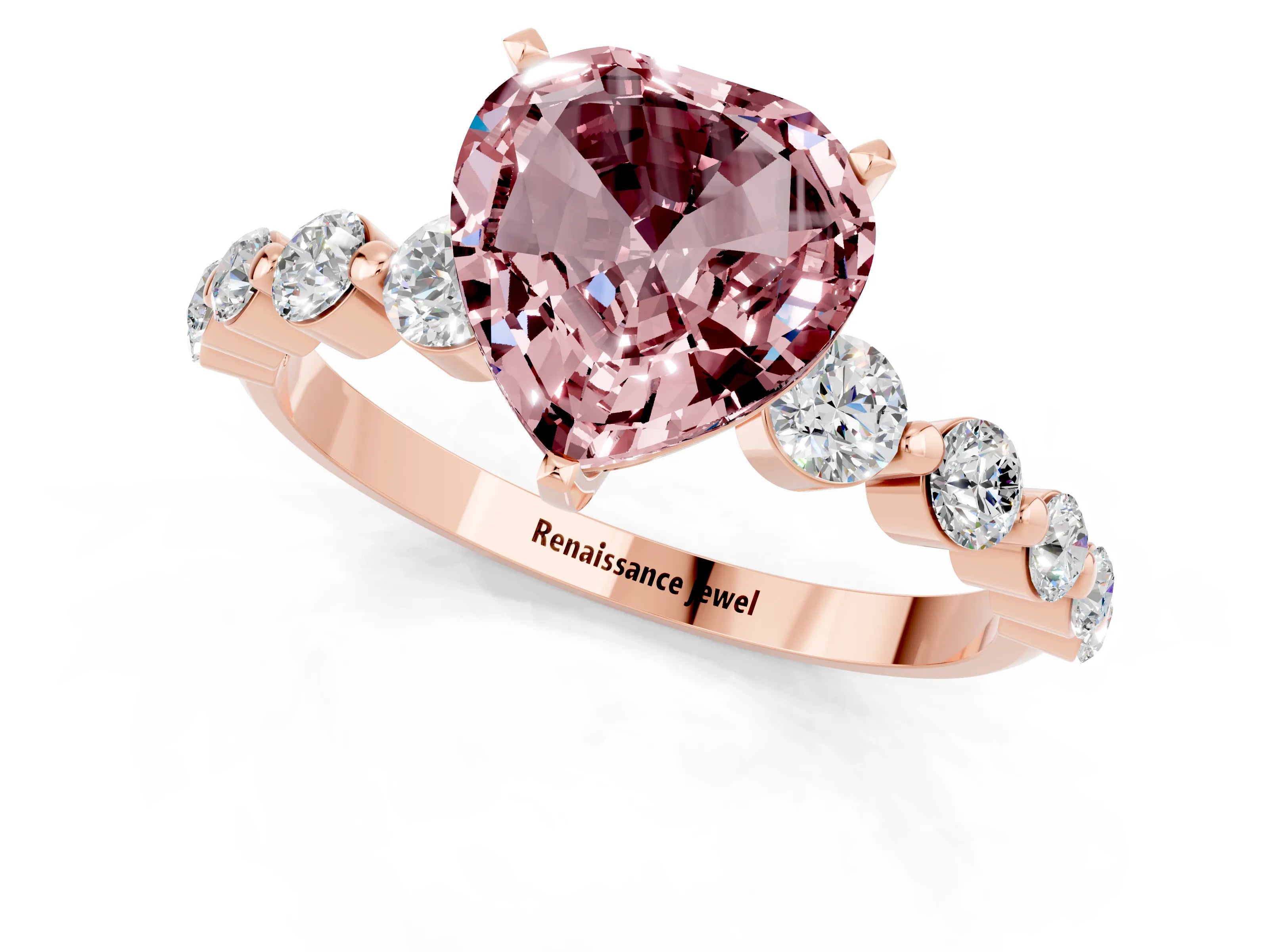 Rose gold Heart Cut Solitaire Morganite Ring with Pave Band and Four-Prong Setting_1