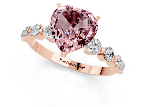 Rose gold Heart Cut Solitaire Morganite Ring with Pave Band and Four-Prong Setting_1